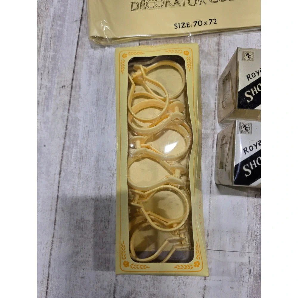Vintage Vinyl Shower Curtain Yellow Clear 70x72 with Royal Crest Rings